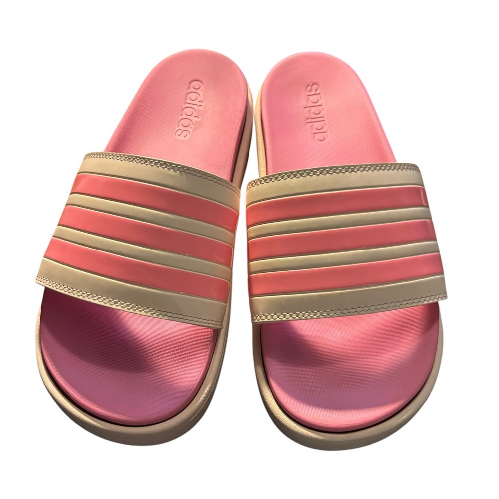 Adidas Women’s Pink and Tan Slide Sandals